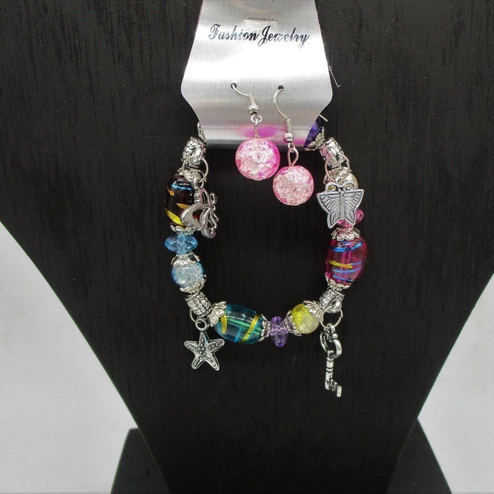 𝅺stretch Charm Bracelet & Earrings Set (PICK A COLOR)